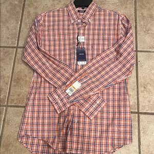 Izod Men's Orange and Blue Plaid Shirt